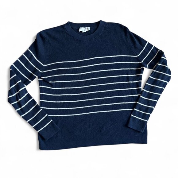 Nili Lotan Navy Breton Stripe Cotton Cashmere Blend Sweater Size Medium - Picture 2 of 5